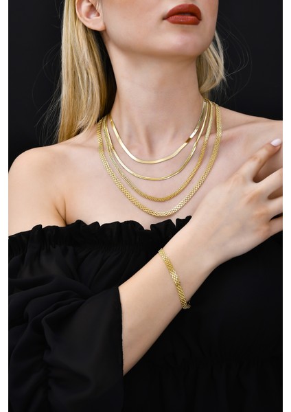 Forse Bismark Hasır Zincir 14 Ayar Gerçek Altın Zincir Kolye - Kalınlık: 4.00 mm - (585 Damgalı) - 50 cm