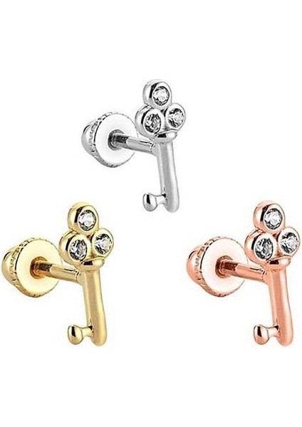 Mistik Silver Anahtar Taşlı 14 K Altın Tragus Piercing (585 Damgalı)