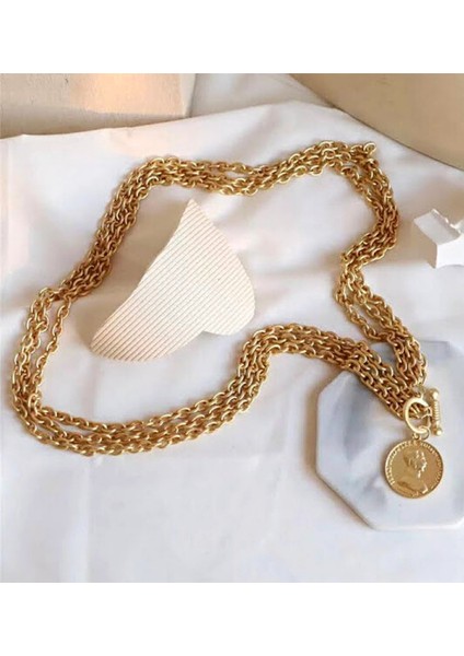 Gold Kaplama Uzun Çoklu Zincir Madalyon Kolye modelleri