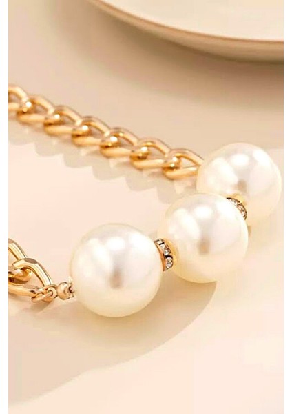 3 Incili Zincir Choker Kolye Gold fiyatları