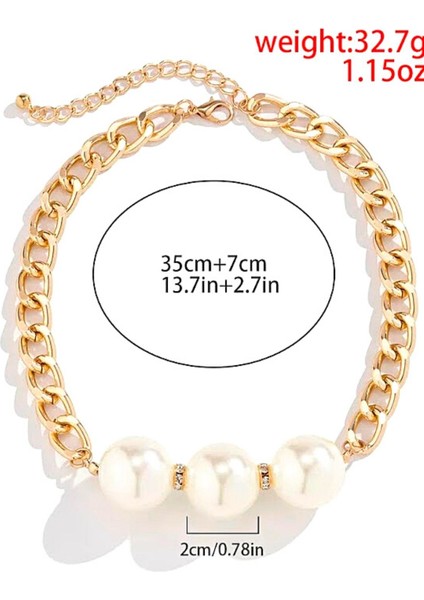 3 Incili Zincir Choker Kolye Gold modelleri