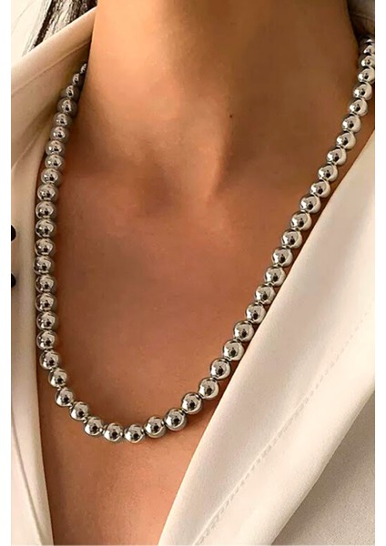 Steampunk Top Boncuk Zincir Kolye Silver