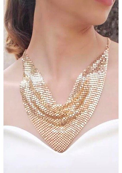 Şal Model Zırh Metal Tasarım Kolye Gold