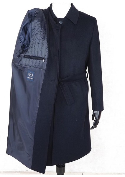 Jancarlucci Erkek Yün-Kaşmir Lacivert Kuşaklı Kaşe Uzun Palto fiyatları