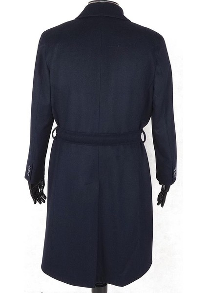 Jancarlucci Erkek Yün-Kaşmir Lacivert Kuşaklı Kaşe Uzun Palto modelleri