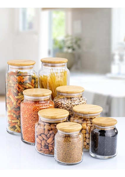 Zone - 8'li Cam Saklama Kabı Vakumlu Bambu Kapaklı