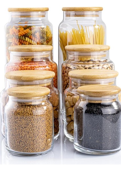 Zone - 8'li Cam Saklama Kabı Vakumlu Bambu Kapaklı fırsatları