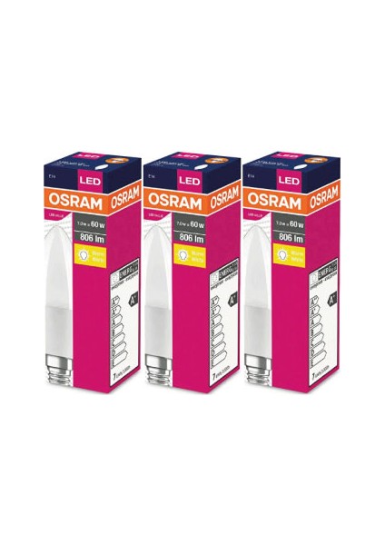 Led Value 7W Sarı Işık E-14 806lm Ampul 3 lü Paket fiyatları