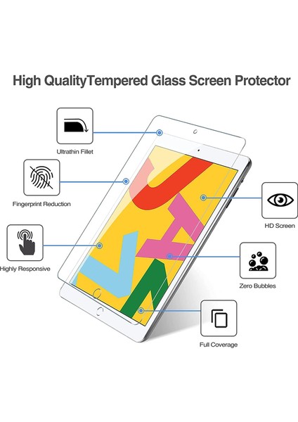 iPad 9. Nesil Ekran Koruyucu, 10.2'' iPad 7./ 8. / 9. Nesil Uyumlu Temperli Ekran Koruyucu (2021/2020 / 2019 Gen.)