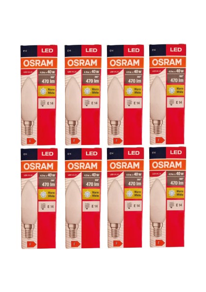 Led Value 4,9W Sarı Işık E-14 470lm Ampul 8 li Paket