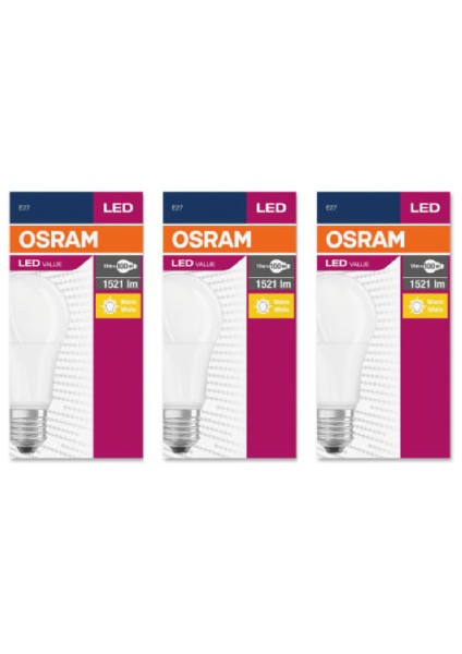 Led Value 13W Sarı Işık E-27 1521lm Ampul 3 lü Paket
