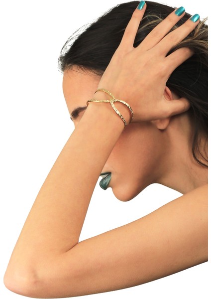 Kadın Lak Altın Renk Kaplama Ayarlanabilir Açık Band Gemici Düğümü Kelepçe Bileklik