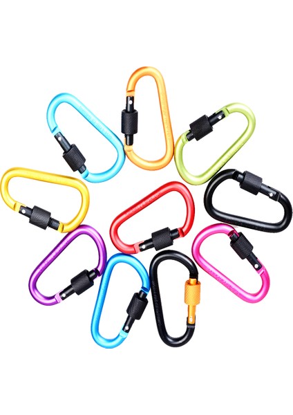 10 Adet D Ring Carabiner Vidalı Kilit Tırmanma Toka Snap Yay Klipsi Alüminyum (Yurt Dışından)