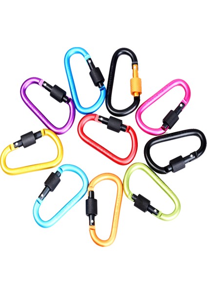 10 Adet D Ring Carabiner Vidalı Kilit Tırmanma Toka Snap Yay Klipsi Alüminyum (Yurt Dışından)