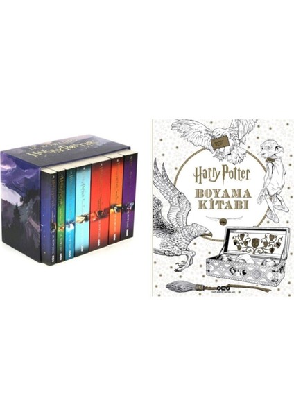 Harry Potter Serisi 7 Kitap Kutulu + Büyük Boy Harry Potter Boyama Kitabı J.K. Rowling Seti