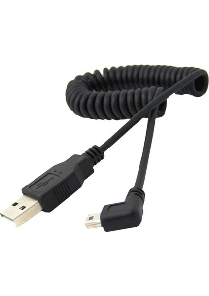 Spiral Mini USB Sağ 90 Derece Bükümlü Kablo