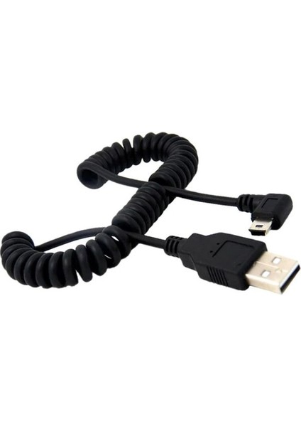 Spiral Mini USB Sağ 90 Derece Bükümlü Kablo