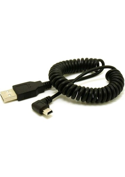 Spiral Mini USB Sağ 90 Derece Bükümlü Kablo