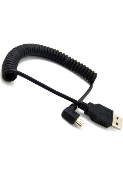 Spiral Mini USB Sağ 90 Derece Bükümlü Kablo