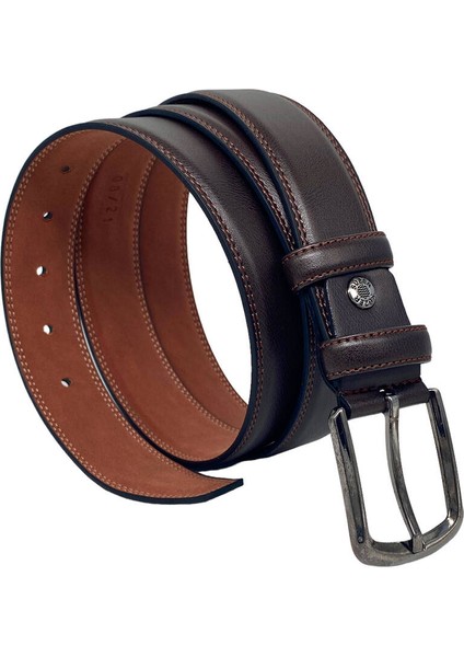 Kahverengi Deri Düz Renk 3.5 Cm.lik Klasik Kemer - 8010-9