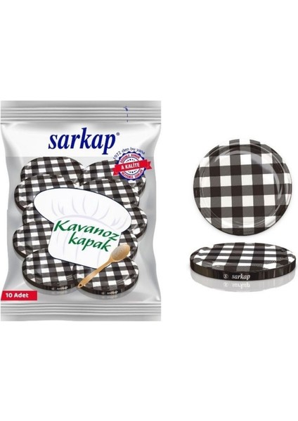 Hijyenik Paketli 10 Adet Kavanoz Kapağı - Siyah Kuşak Ekose - 82mm