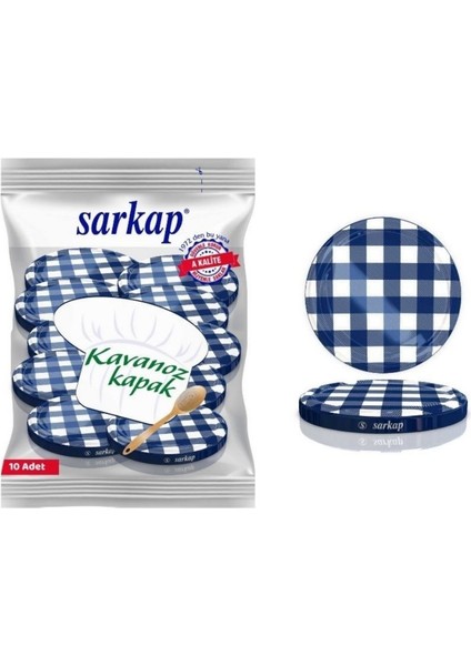 Hijyenik Paketli 10 Adet Kavanoz Kapağı - Lacivert Kuşak Ekose - 82mm