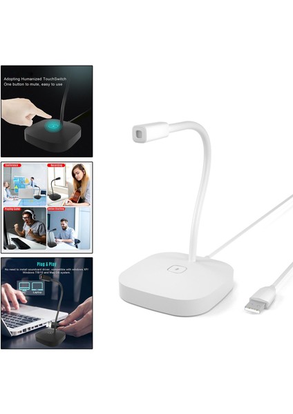 USB Bilgisayar Kondensermikrofon Tak ve Oynatma Oyun Pc Beyaz Dokunmatik Anahtarı (Yurt Dışından)