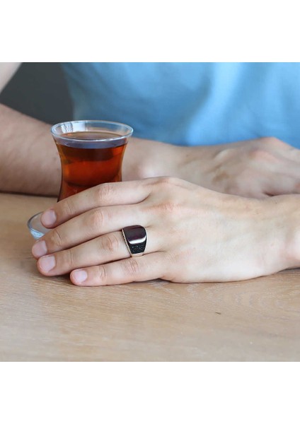 Zirkon Taş Işlemeli Bombeli Akik Taşlı 925 Ayar Gümüş Erkek Yüzük fiyatları