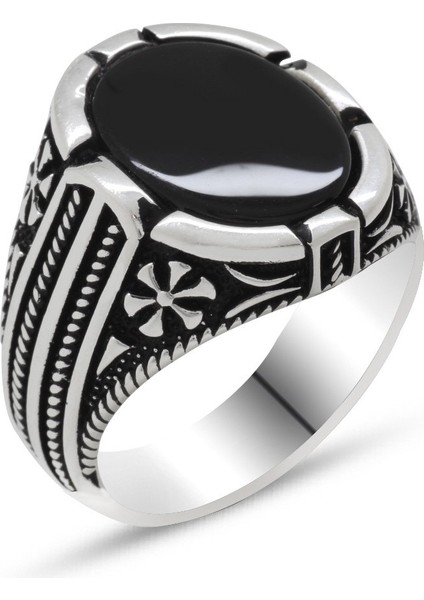 925 Ayar Gümüş Bombeli Siyah Oniks Taşlı Erkek Yüzük fiyatları