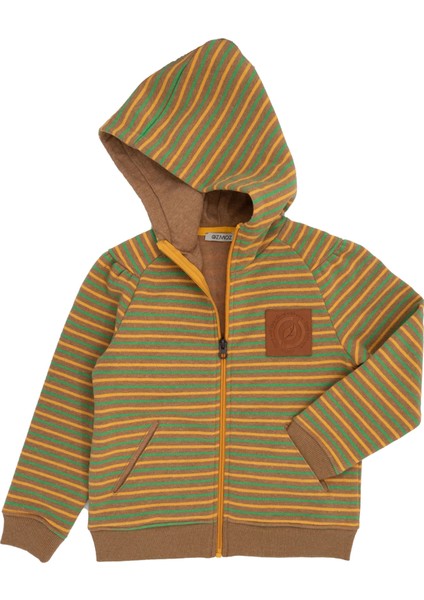 Recycle Pamuk Şardonlu Kapüşonlu Striped Kız Çocuk Ceket