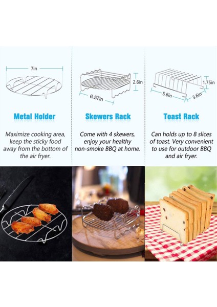 Yuandong 6 Adet Yui / Xiaomi / Philips / Kumtel Uyumlu 8 Inç Air Fryer Aksesuarları - Siyah (Yurt Dışından)