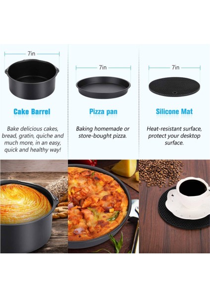 Yuandong 6 Adet Yui / Xiaomi / Philips / Kumtel Uyumlu 8 Inç Air Fryer Aksesuarları - Siyah (Yurt Dışından)