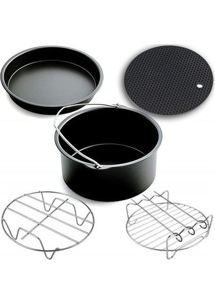 9 Parça 6 Inç (16cm) Yui / Xiaomi / Philips / Kumtel Uyumlu Air Fryer Aksesuarları Set - Siyah (Yurt Dışından) fiyatları
