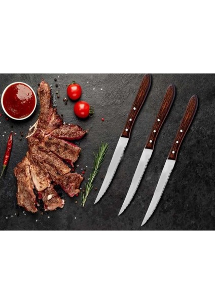 Masse Knıfe Ahşap Saplı Steak Bıçağı 21 cm 3 Adet