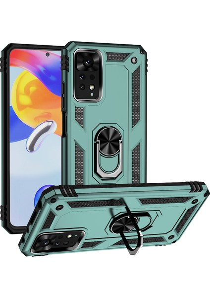 Xiaomi Redmi Note 11 Pro / Note 11 Pro 5g Için Çift Katmanlı Kılıfı Kapaklı Yüzüklü Arkası Standlı - Yeşil