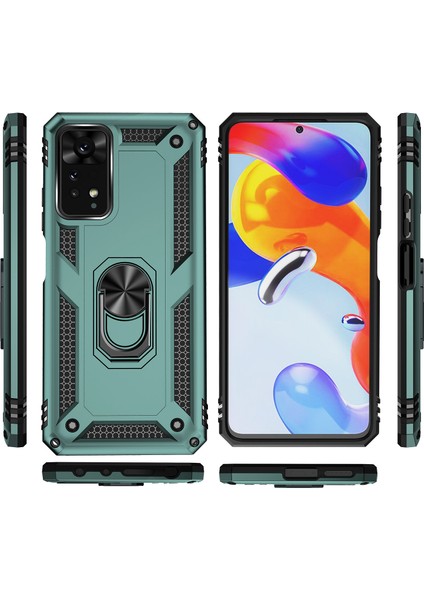 Xiaomi Redmi Note 11 Pro / Note 11 Pro 5g Için Çift Katmanlı Kılıfı Kapaklı Yüzüklü Arkası Standlı - Yeşil fiyatları
