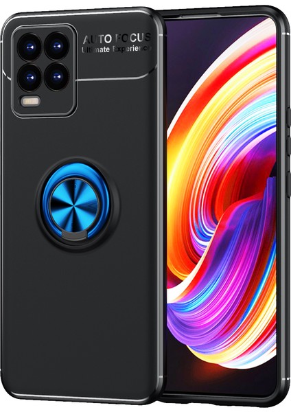 Realme 8 / 8 Pro Için Yüzüklü Arkası Yumuşak Tpu Kılıf Kapaklı - Mavi