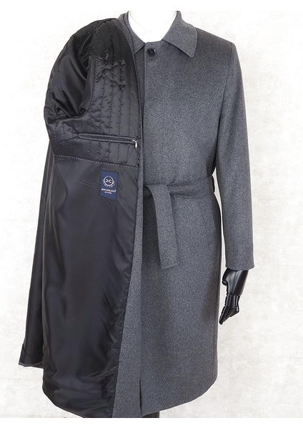 Jancarlucci Erkek Yün-Kaşmir Karışımlı Açık Gri Kuşaklı Kaşe Uzun Palto fiyatları