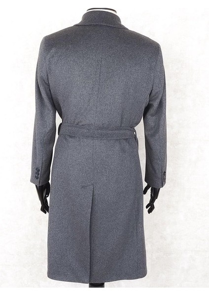 Jancarlucci Erkek Yün-Kaşmir Karışımlı Açık Gri Kuşaklı Kaşe Uzun Palto modelleri