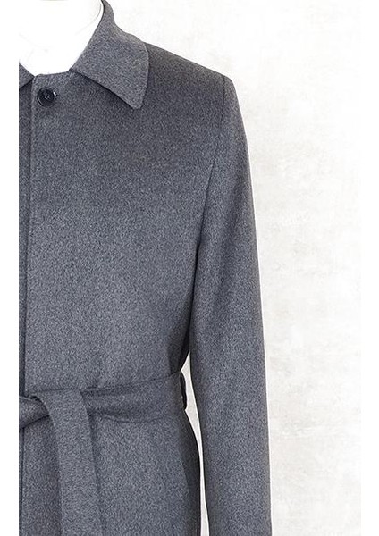 Jancarlucci Erkek Yün-Kaşmir Karışımlı Açık Gri Kuşaklı Kaşe Uzun Palto fırsatları