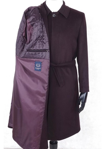 Jancarlucci Erkek Yün-Kaşmir Karışımlı Bordo Kuşaklı Kaşe Uzun Palto fiyatları