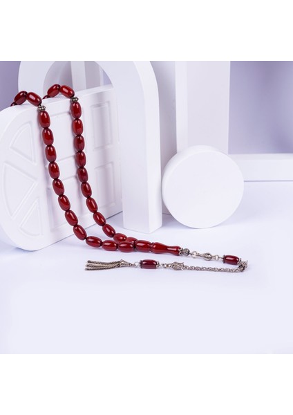 925 Ayar Gümüş Püsküllü Sıkma Kehribar Tesbih fiyatları