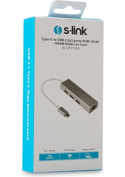 SL-UTY1010 Tpye-C To USB 3.0 * 3 Ports + RJ45 Gıgabıt Ethernet Hub
