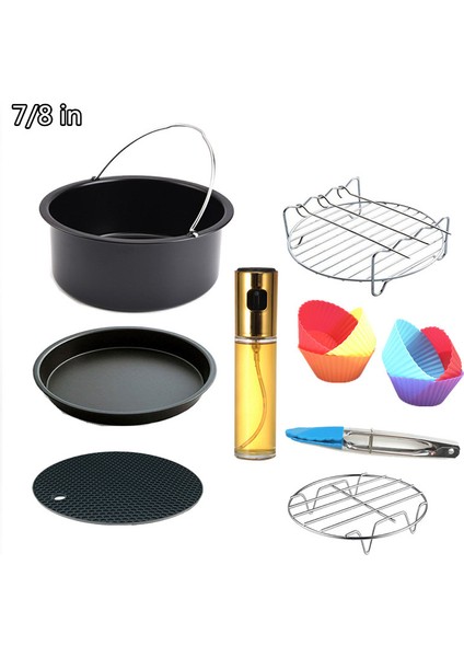 Yui / Xiaomi / Philips / Kumtel Uyumlu 8'li Air Fryer Aksesuar Seti (Çap 16cm) - Siyah (Yurt Dışından)