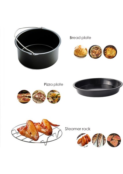Yui / Xiaomi / Philips / Kumtel Uyumlu 8'li Air Fryer Aksesuar Seti (Çap 16cm) - Siyah (Yurt Dışından)