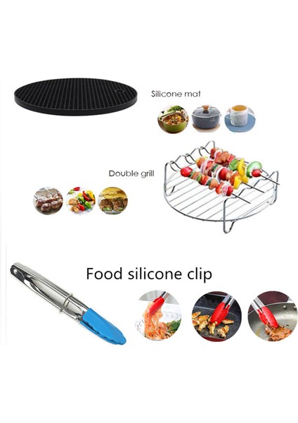 Yui / Xiaomi / Philips / Kumtel Uyumlu 8'li Air Fryer Aksesuar Seti (Çap 16cm) - Siyah (Yurt Dışından)
