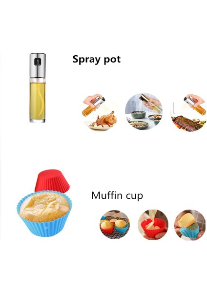 Yui / Xiaomi / Philips / Kumtel Uyumlu 8'li Air Fryer Aksesuar Seti (Çap 16cm) - Siyah (Yurt Dışından)