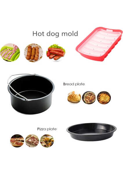 Yui / Xiaomi / Philips / Kumtel Uyumlu 15'li Air Fryer Aksesuar Seti (Çap 18cm) - Siyah (Yurt Dışından)