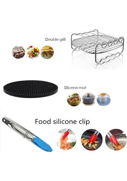 Yui / Xiaomi / Philips / Kumtel Uyumlu 15'li Air Fryer Aksesuar Seti (Çap 18cm) - Siyah (Yurt Dışından)