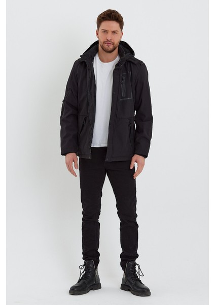 Kapüşonl Çıkabilir Cep Detaylı Içi Kürklü Softshell Mont RD23KE002758